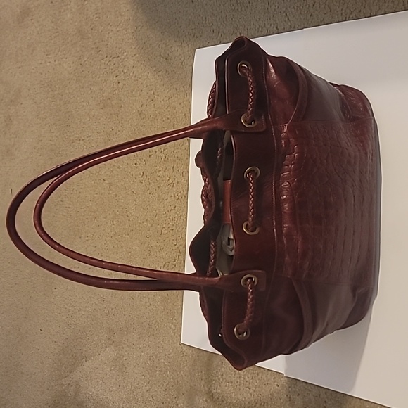Charles David Red Alligator Satchal Tote Burgundy Hobo Handbag with Tassels - Picture 3 of 11
